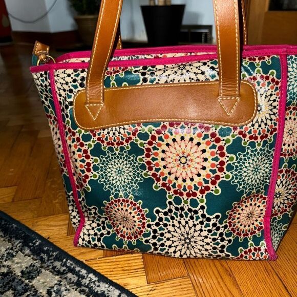 FOSSIL Geometry Prints Coated Canvas Shoulder Tote Bag #SHB1344 EUC - Picture 3 of 6